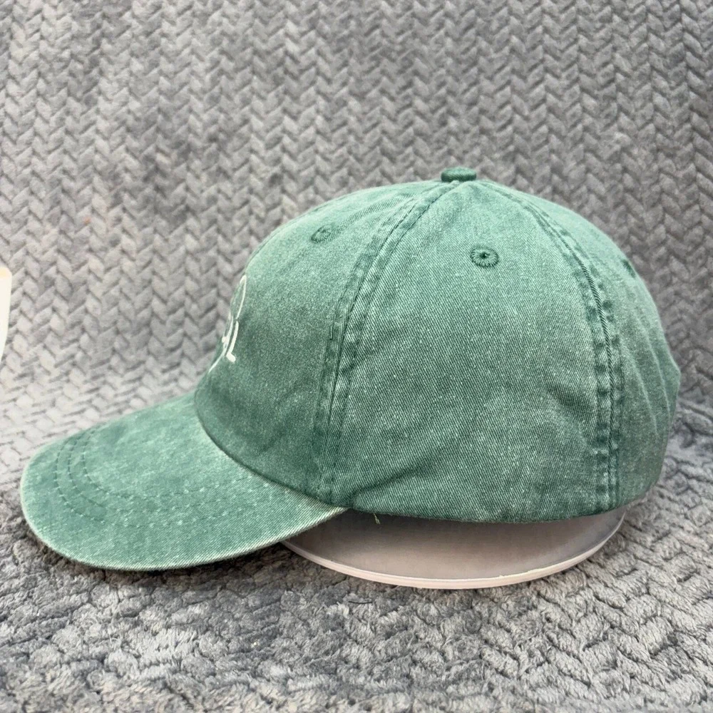 Adams Local Heart Embroidered Green Pigment Dyed Leather Strapback Dad Hat LP101